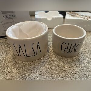 NIB Rae Dunn Artisan Collection Guac & Salsa Bowl Set with Wood Serving Spoons
